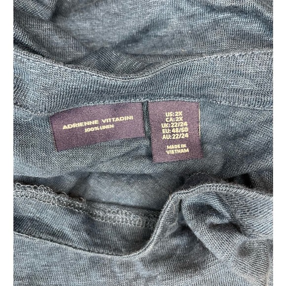 Adrienne Vittadini Womens 2X Blue 100% Linen 3/4 Sleeve Button Back‎ Knit Top - Picture 3 of 7